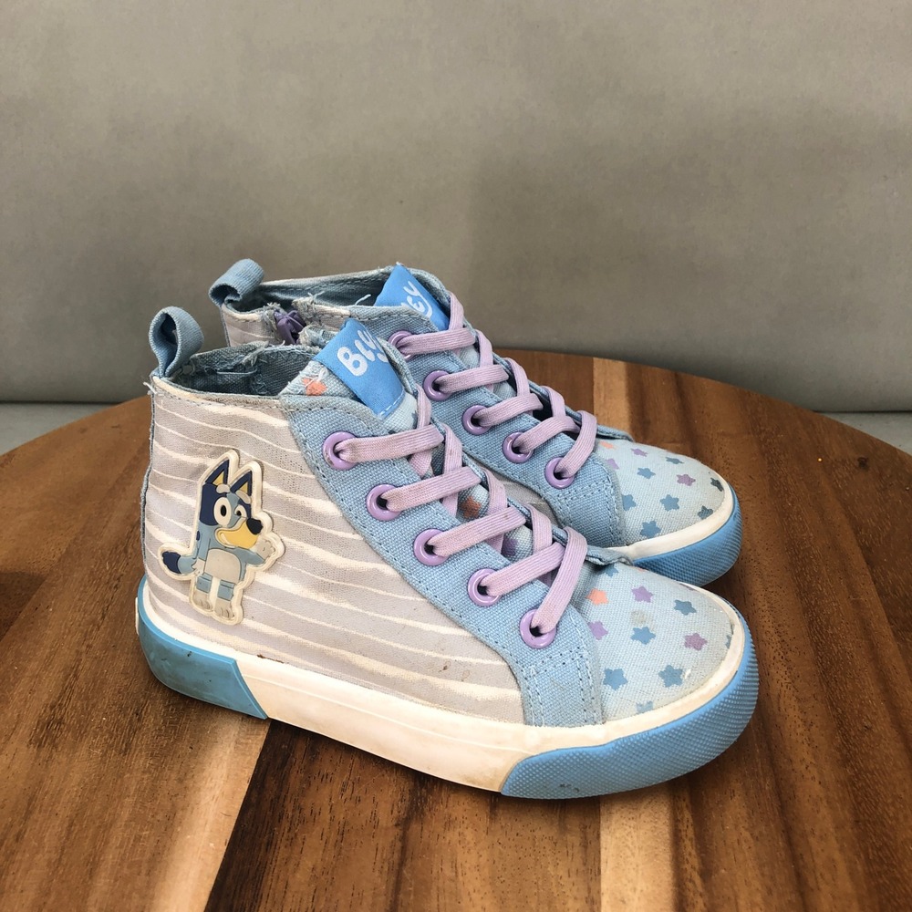 Ground Up Bluey Toddler High Top Sneakers Size 10 Kids Canvas Zip Up Blue Stars